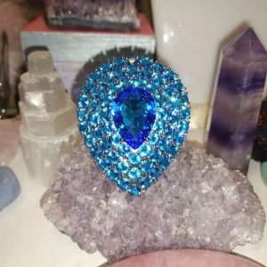 Sz:9.50, Huge Swiss Blue Topaz, 925 Silver w/ Rhodium Ring